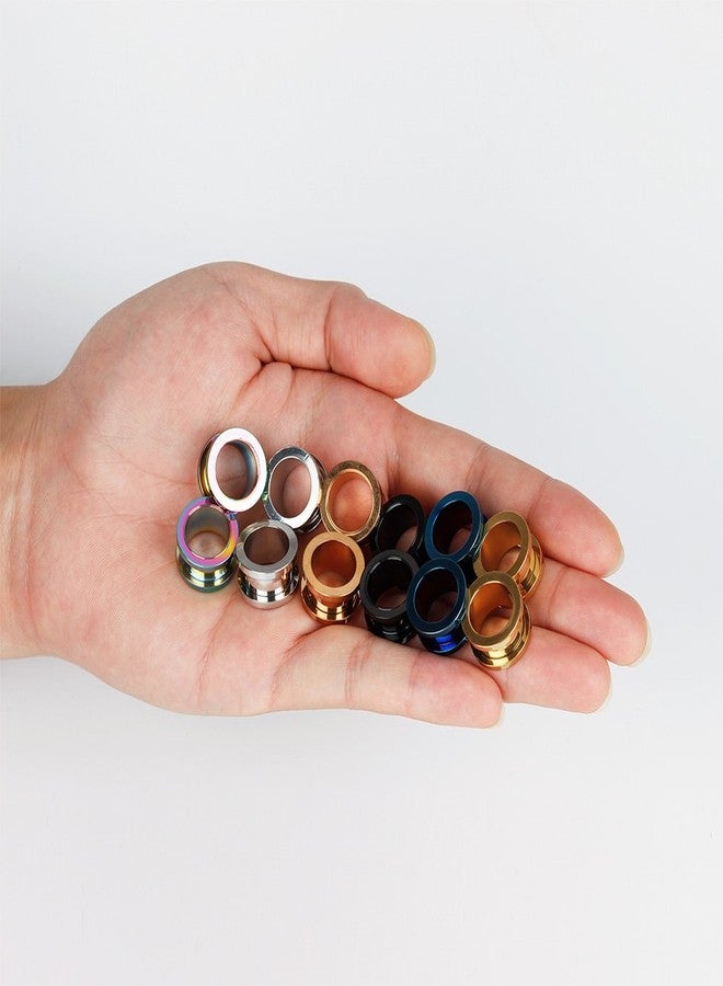 KUBOOZ 12pcs Set Colorful Stainless Steel Screwed Ear Plugs Tunnels Gauges Stretcher Piercings 13/16" - Image 4